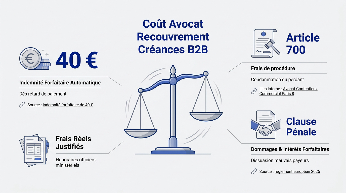 Coût d'un avocat et répartition des frais de recouvrement de créances B2B